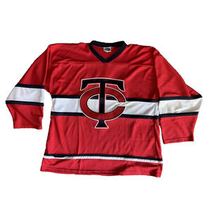 Vintage Twin City Winston-Salem Cyclones 3rd Red Hockey Jersey Sz Lg